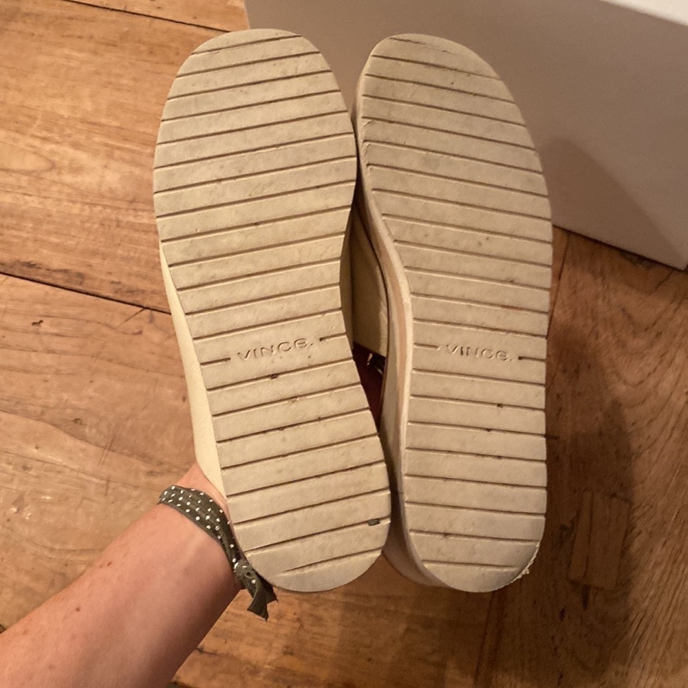 Preloved Vince Sarria Genuine Leather Wedge Mules 9.5 Sandstone Cream with box - Picture 7 of 11